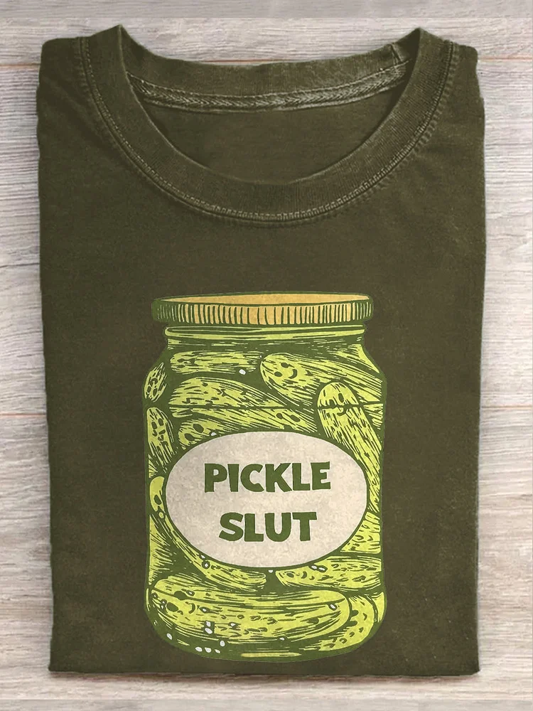 Unisex Pickle Slut Print Casual Short-Sleeved T-Shirt
