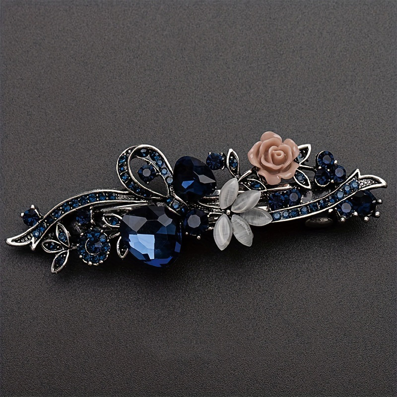 Elegant Burgundy Retro Rhinestone Flower Hair Clip 2024 - Flycurvy 