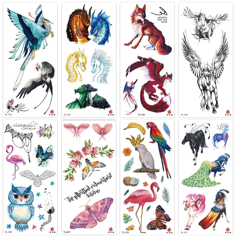 Animal and plant totem flower butterfly bird fox body arm waterproof men and women healthy natural temporary tattoo stickers