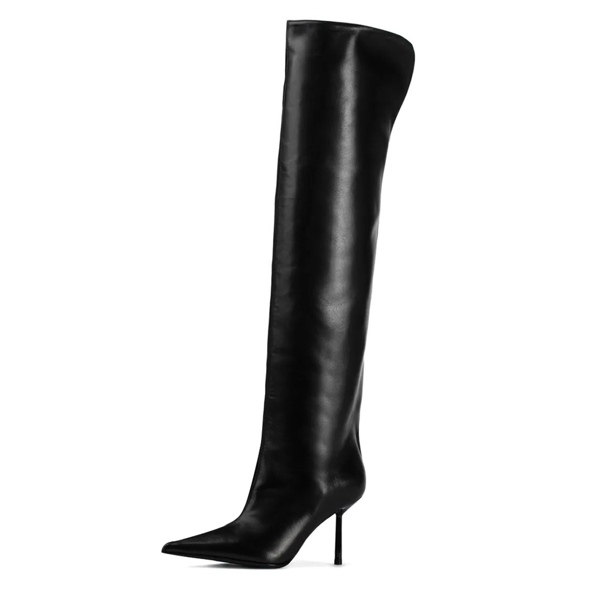 Pointed Toe Stiletto Heel Pull On Over the Knee Boots in Black Nicepairs
