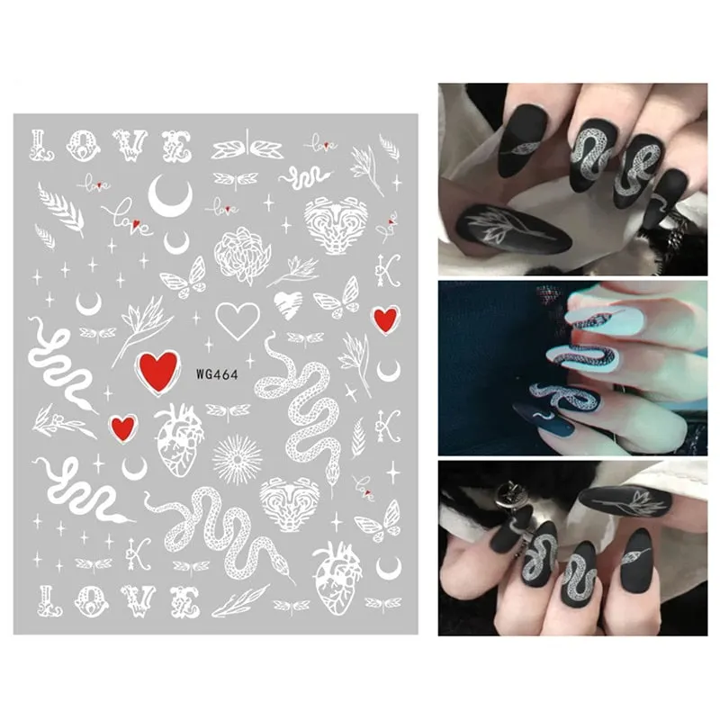 3D Snake Design Nail Stickers Colorful Dragons Slider Decals Black Snake for Manicure Nail Art Decoration New Arrival Stickers-Nail Inspo