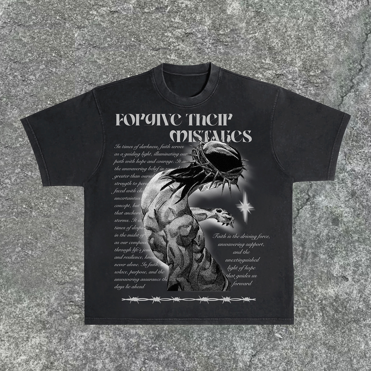 Street Men'S Forgive Their Mistakes, Bible Graphics Acid Washed T-Shirt