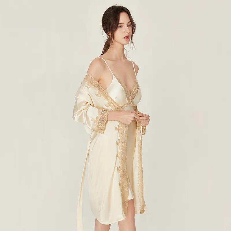 Backless Robe Women Backless Lace Silk Nightgown And Robe Set | Realsilklife