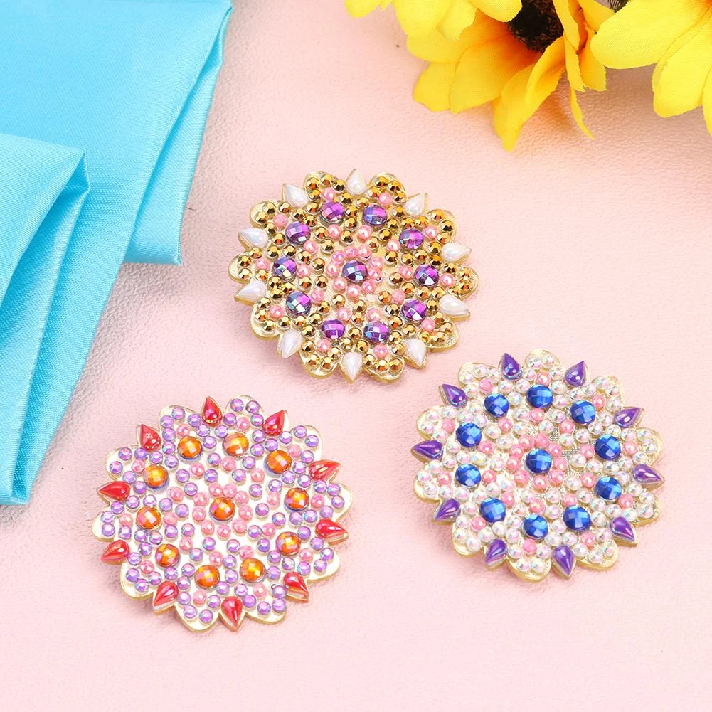 3pcs DIY Full Drill Diamond Brooches Flower Rhinestone Jacket Lapel Pins