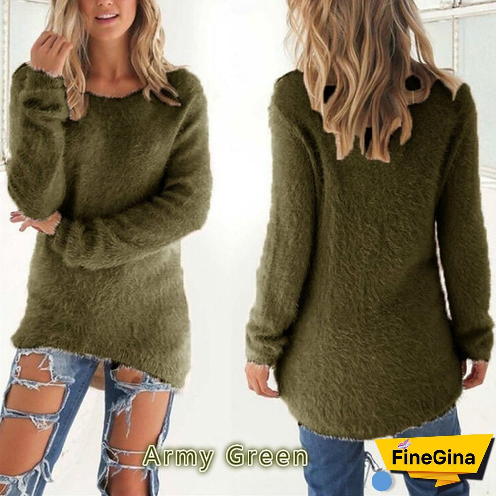 New Autumn and Winter Solid Color Warm Pullover Tops Women Long Sleeve Knitted Sweaters Plus Size