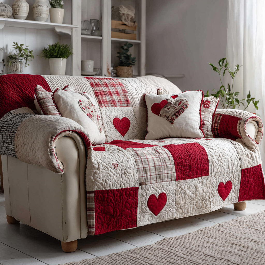 Seasonal Heart Charm Quilted Sofa Cover NCU0HH1477 everthome