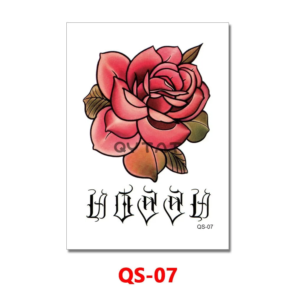Waterproof Temporary Tattoo Femme Sticker Folower Rose Letter Fake Tatto Hand Back Tatoo Stickers Women Men Body Art Ogreish