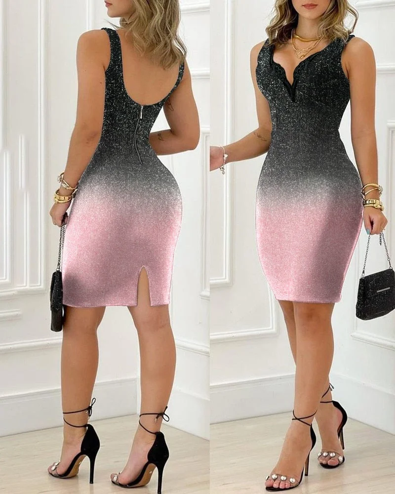 Graduation Gifts  Ombre Colorblock Contrast Lace Glitter Bodycon Party Dress
