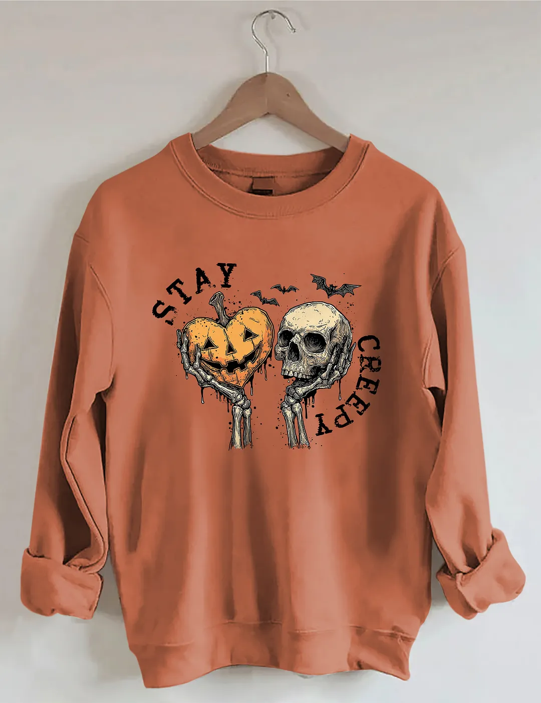 Stay Creepy With Pumpkin And Skull Sweatshirt