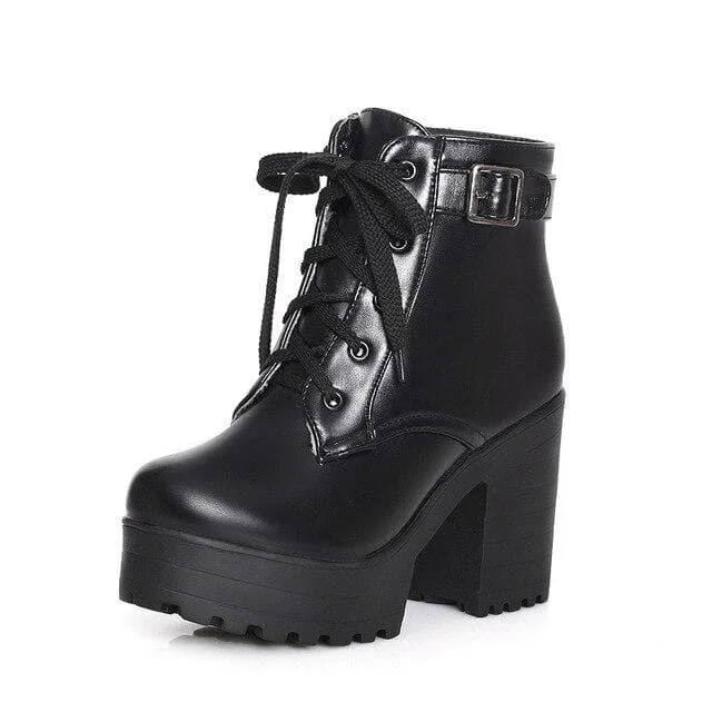 Fashion Buckle Plus Lacing 3 Colors High Heel Martin Boots SP15526