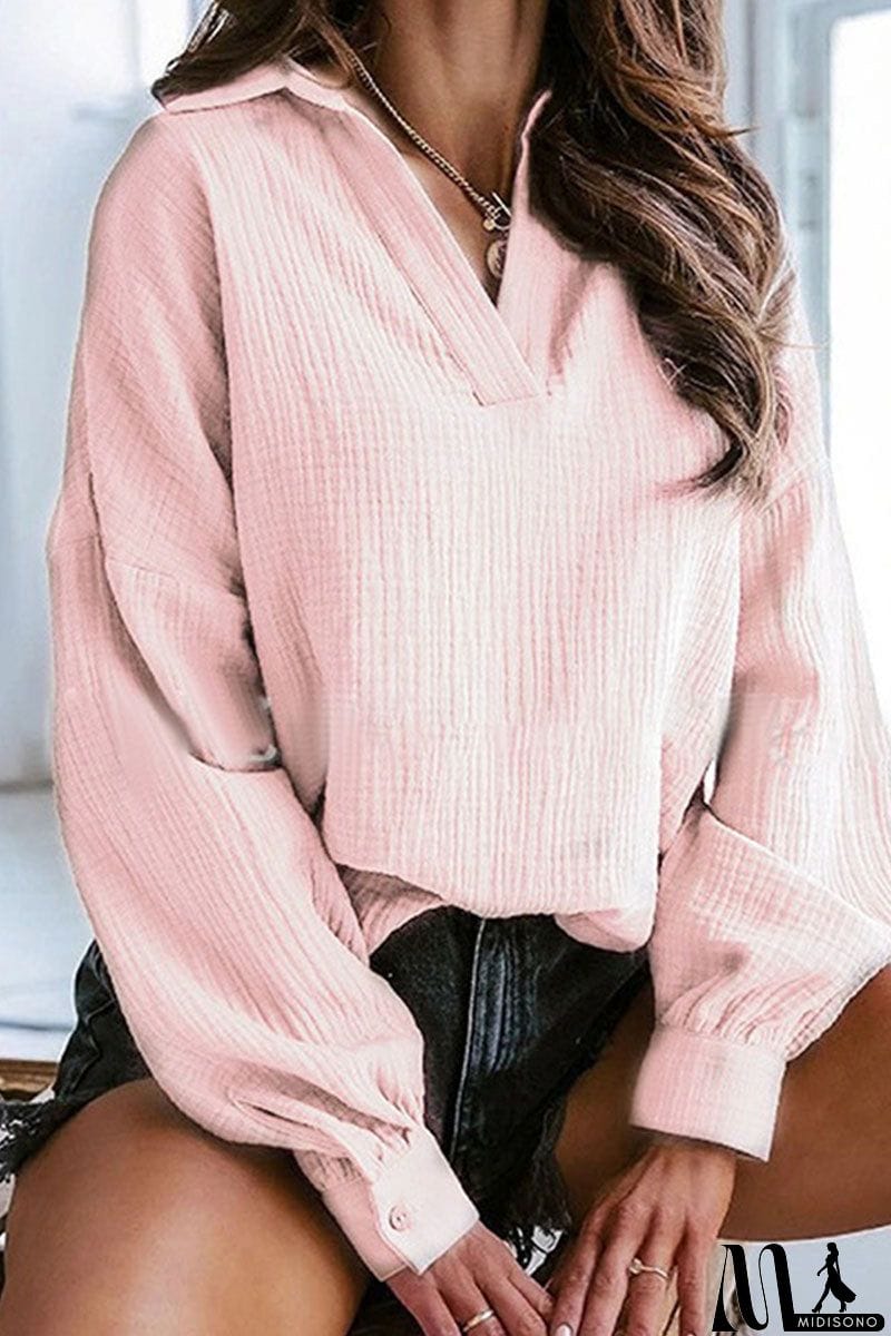 MidiSono - Casual Solid Patchwork Turndown Collar Tops