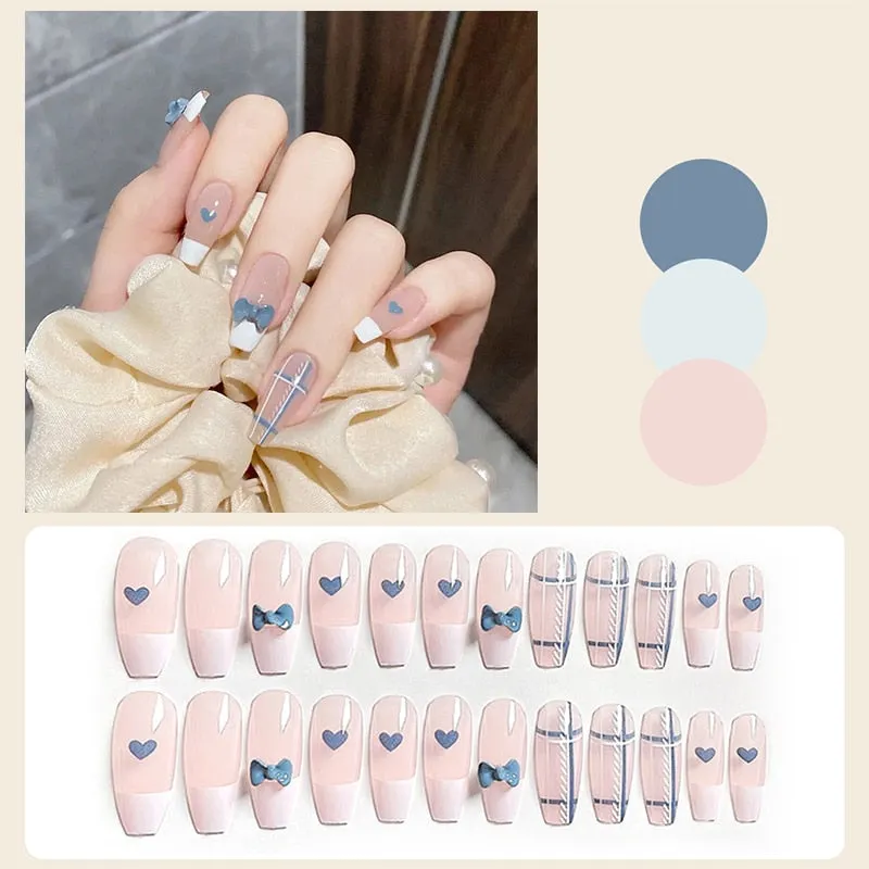 24pcs Butterfly decorated false nails Removable Long Paragraph Fashion Manicure press on nail tips full cover acrylic for girls-Nail Inspo