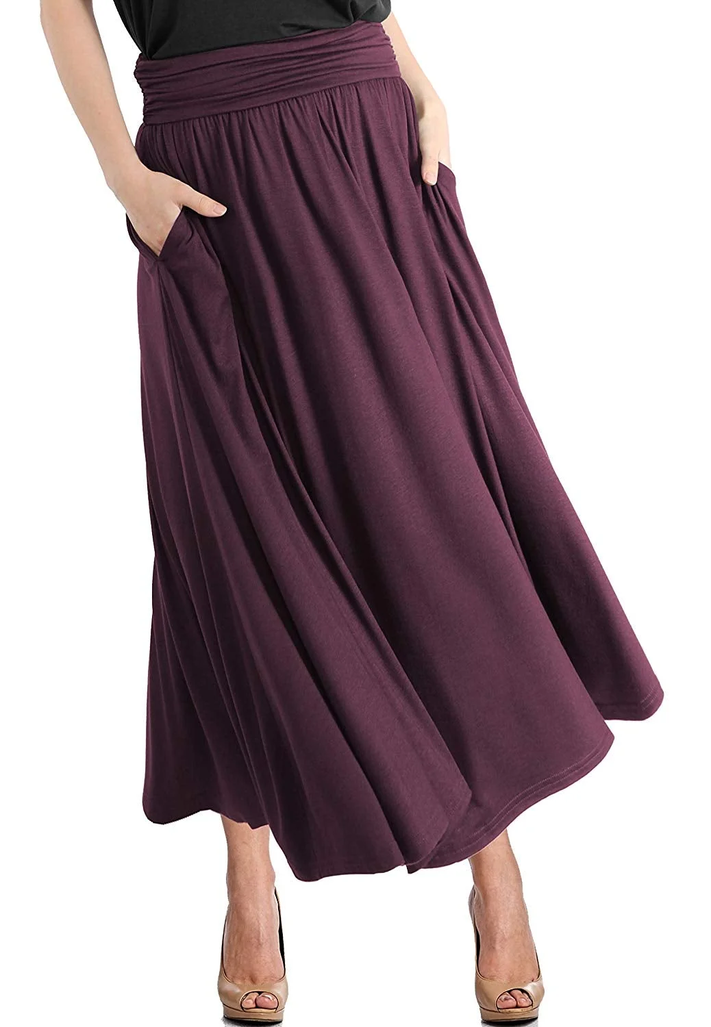 Shirring Skirt Women's High Waist Fold Over Pocket Shirring Skirt