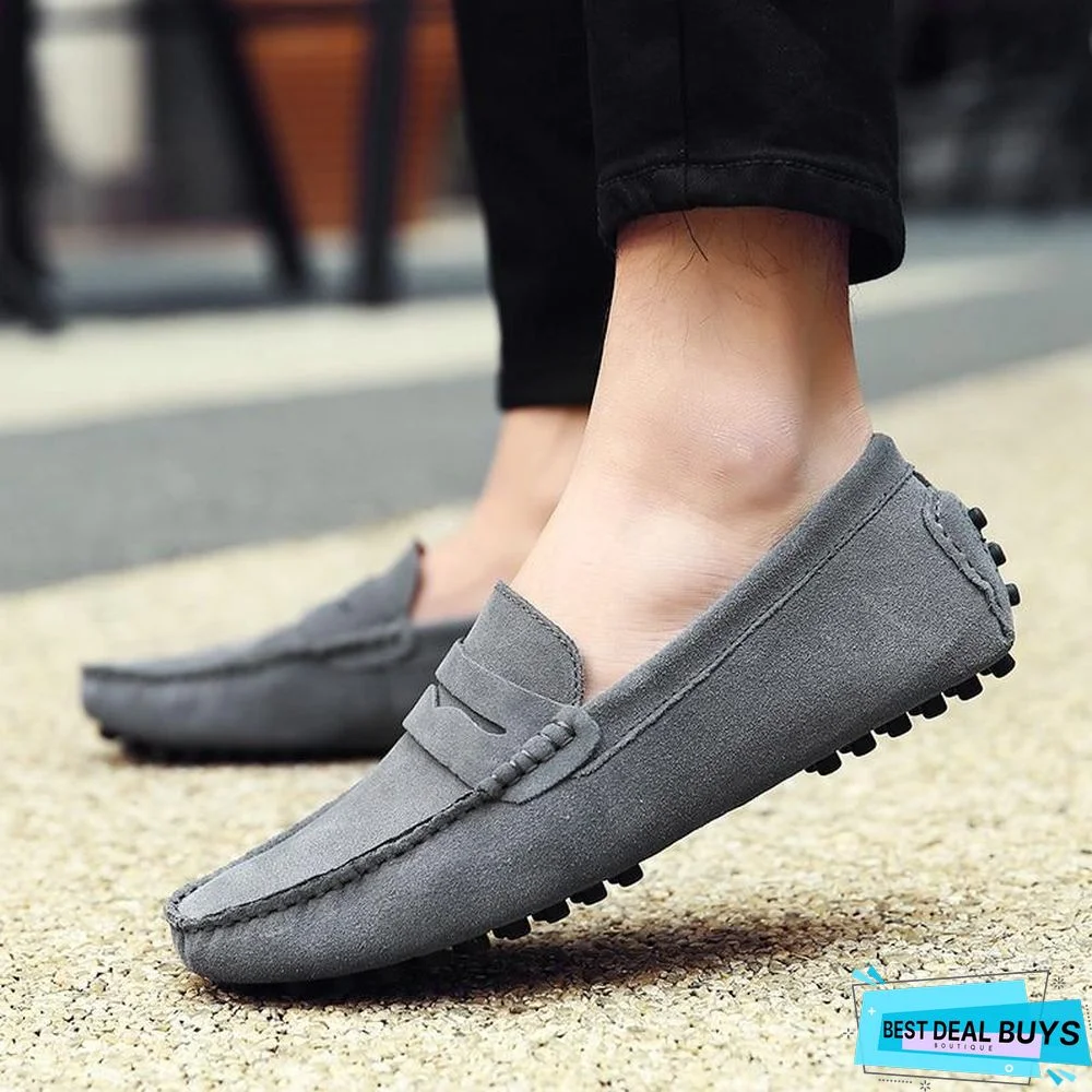 Men's Soft Loafers Moccasins Genuine Leather Flats Driving Shoes