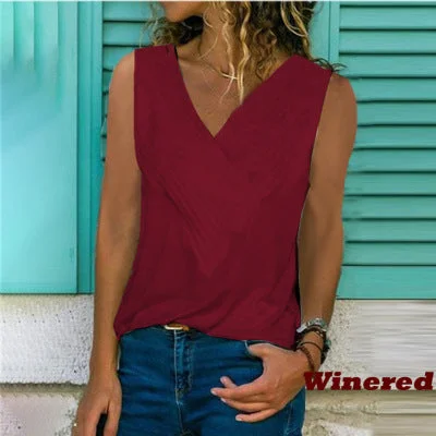 V-neck stitching solid color T-shirt