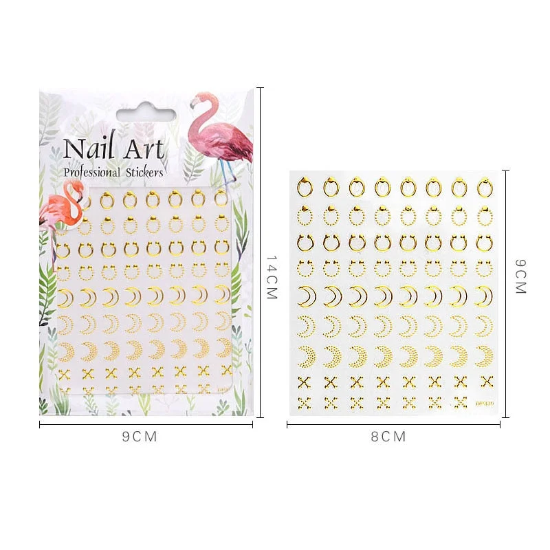 1 Sheet Metallic Nail Art Stickers Mixed Moon/Star/Arrow/Triangle Geometric Patterns 3d Gold Hollow Adhesive Sticker Decorations-Nail Inspo