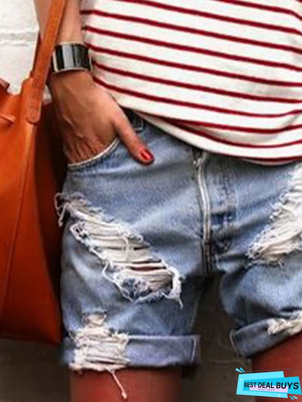 Casual personality washed retro loose denim shorts