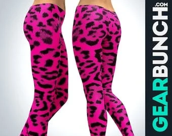 pornhint Pornhint Pink Leopard Leggings, Animal Printed Leggings For Women, Tiktok Leggings, Gothic Halloween Workout Leggings, Plus Size High Waist Leggings
