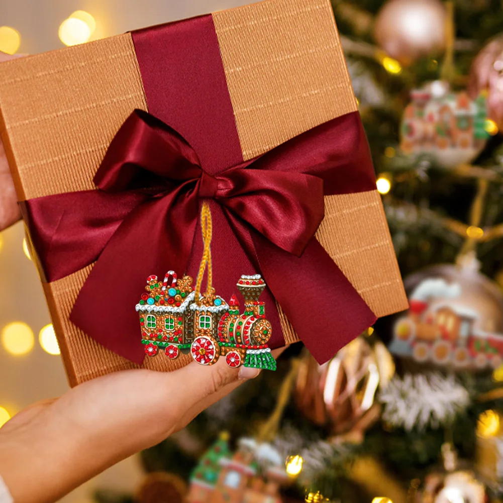 8Pcs DIY Christmas Train Acrylic Special Shaped Christmas Theme Diamond Painting Hanging Decorations