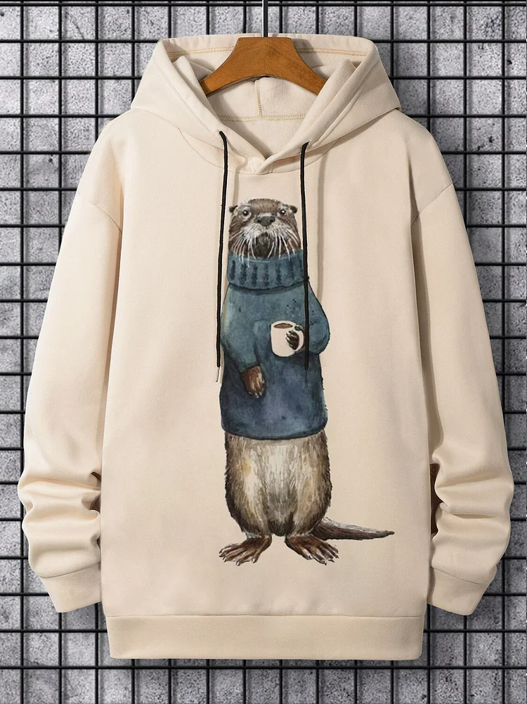 Men's Standing Otter Print Casual Hoodie