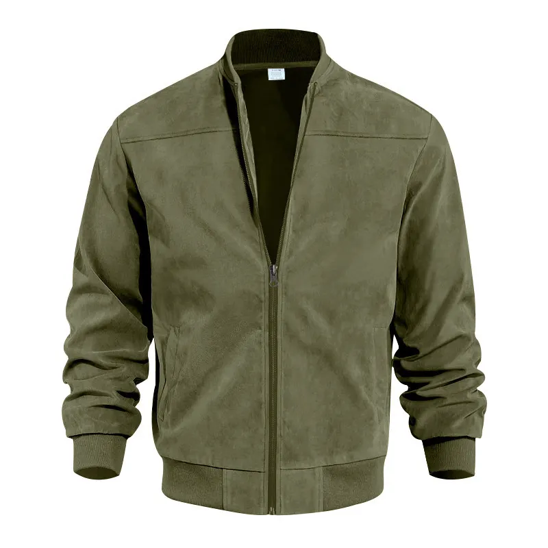 2026 Men’s Spring/Autumn Jacket Business Casual Suede Fleece Zip-Up Cardigan with Patchwork Stand Collar