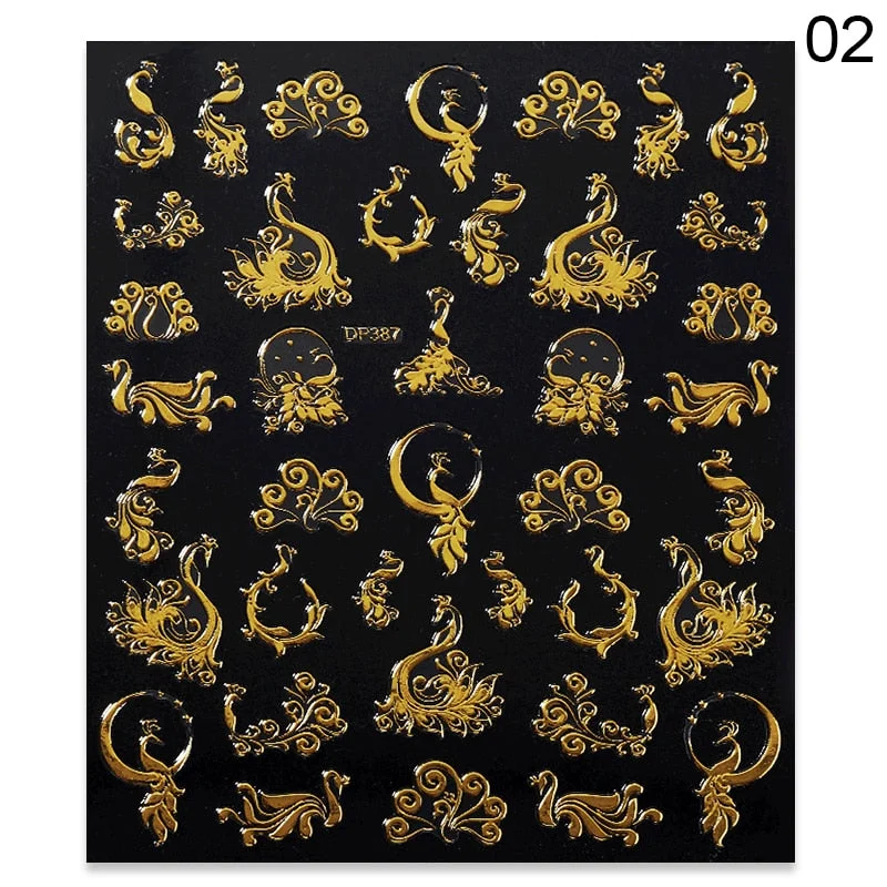 1 Sheet 3D Nail Sticker Gold Colorful Snake Rose Pattern Transfer Decals Sliders For Nails DIY Nail Art Decoration Manicures
