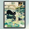 Black Cat On Lotus Leaf - 11CT Stamped Cross Stitch 40*50cm/15.75*19.69in