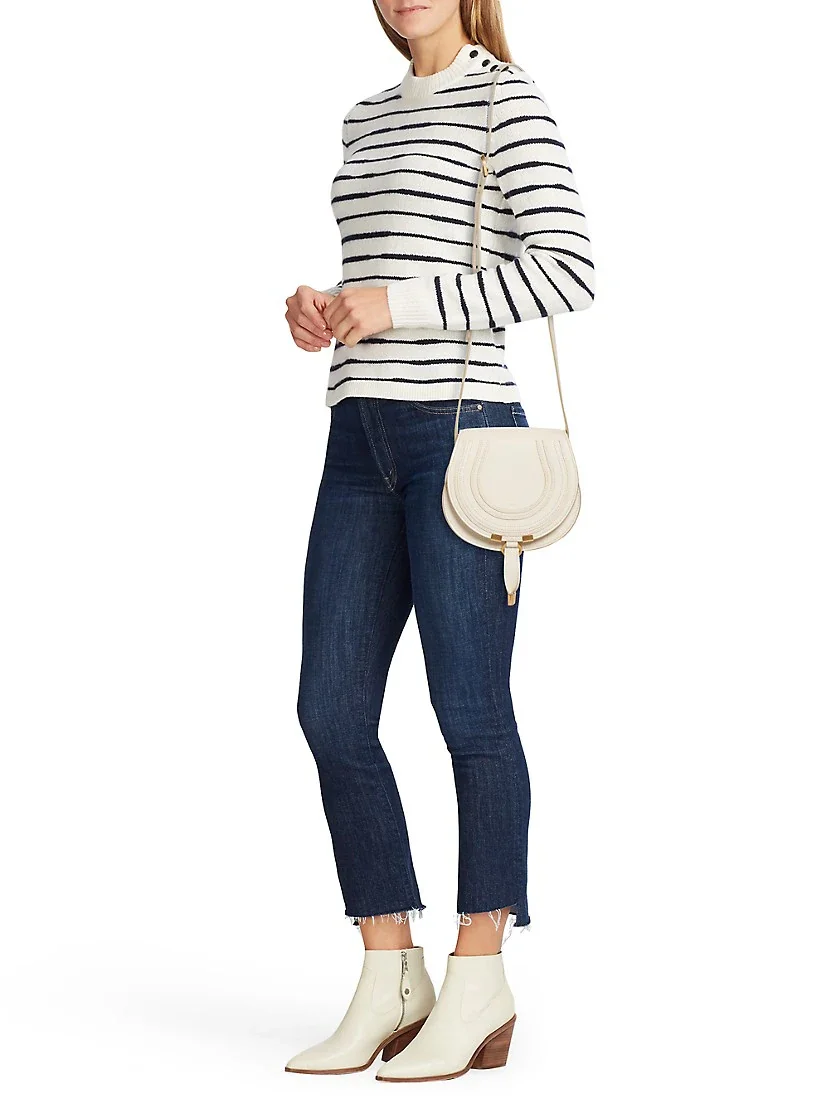 Chlo&eacute; Small Marcie Leather Saddle Bag white