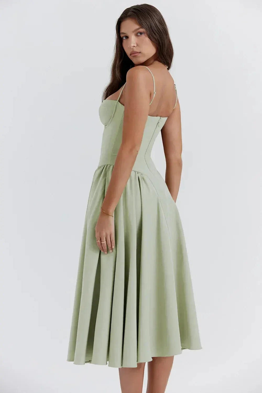 Damen Midi-Kleid mit Spaghettiträgern, plissiertem Rock und Taschen – Elegant-83506-55acdb66-d5c0-4829-86bc-a61c223d3e41