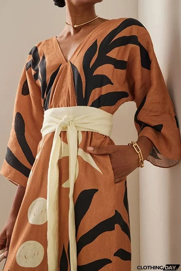 Exotic Floral Printed Wrap Dress