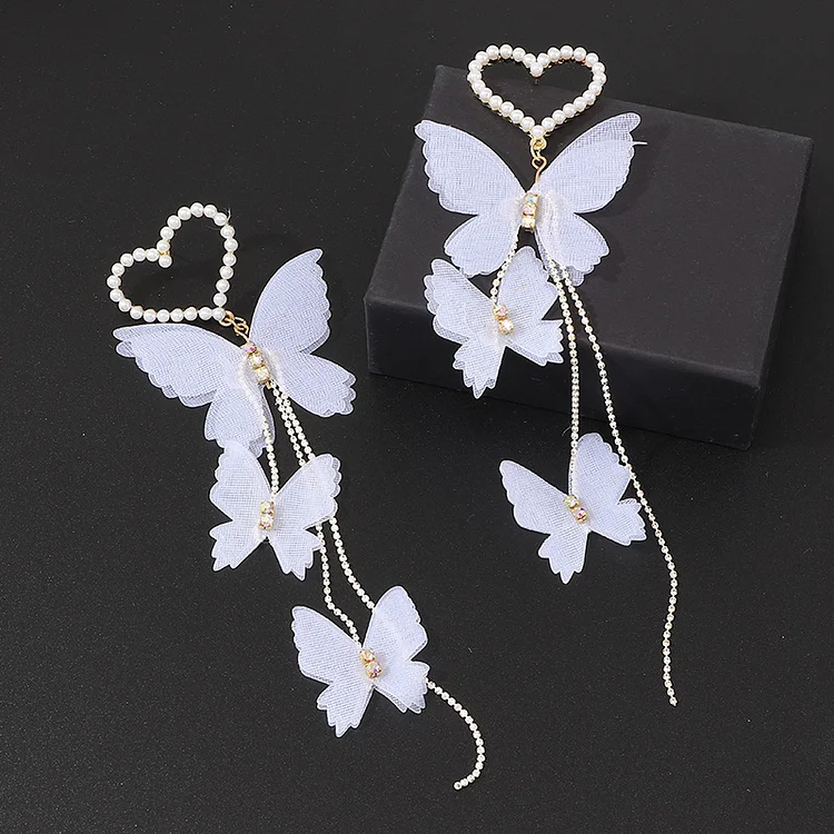 Wedding White Love Pearl Butterfly Earrings  Flycurvy [product_label]