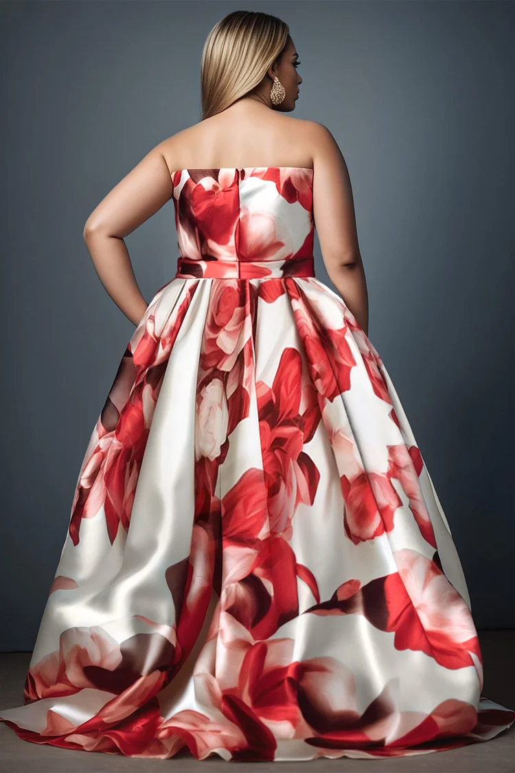 Xpluswear Design Plus Size Formal Multicolor Elegant Floral High Low Hem Pocket Midi Dresses