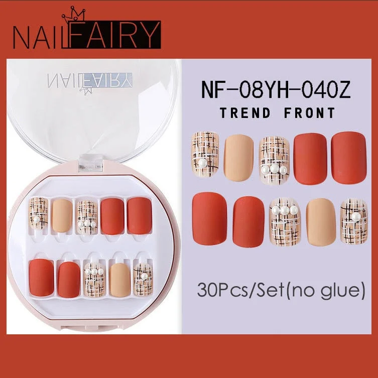 Fake Nails Press Coffin False with Glue Set Packaging Full Artificial Short Kiss Detachable Stick Designs Art Tipsy Cover Box-Nail Inspo