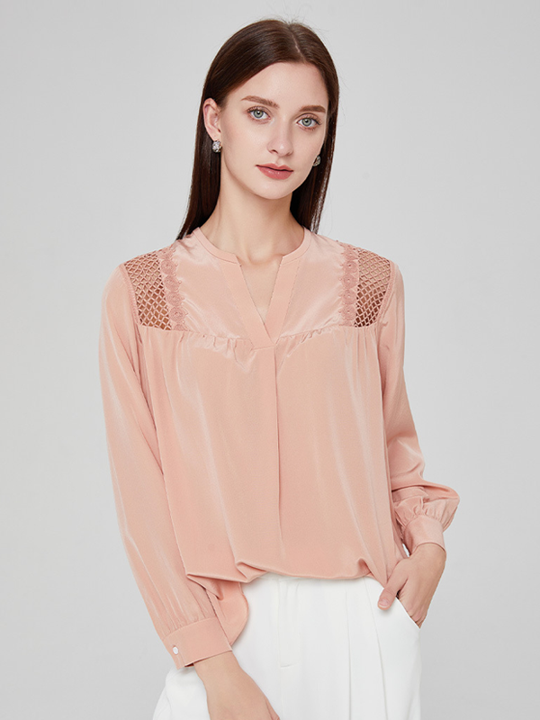 Blouse en soie à la mode à manches longues style tempérament Rose 1