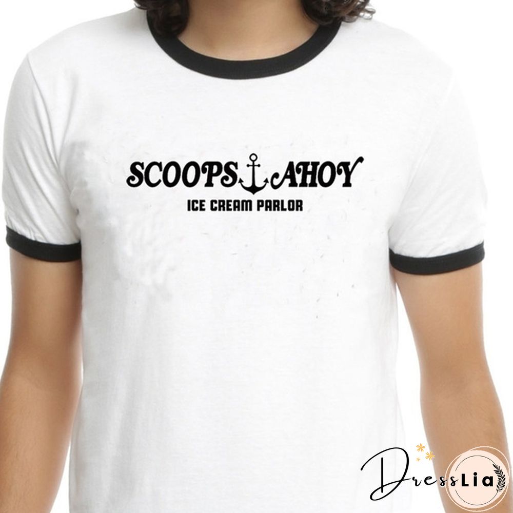 Unisex Stranger Things Scoops Ahoy Ringer T-Shirt Vintage Fashion Casual Short Sleeves Summer Tops