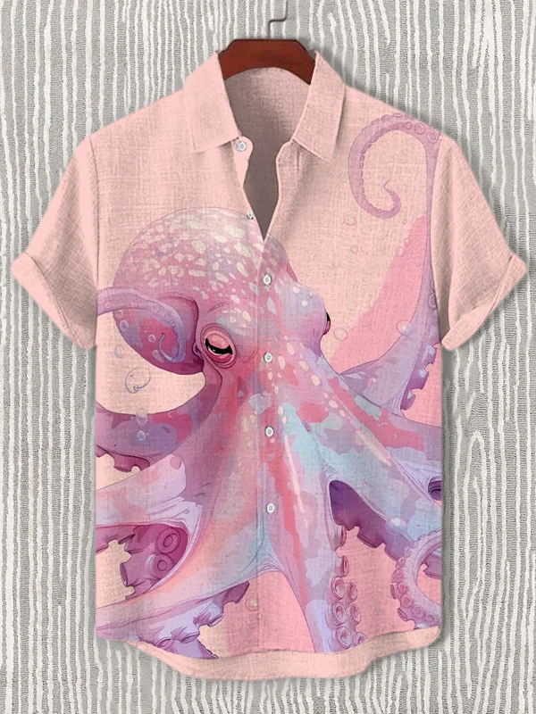 Men's Fantasy Octopus Graphic Print Casual Short Sleeve Shirt