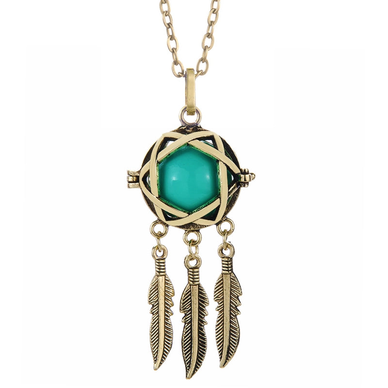 Mexican Bell Feather Tassel Necklace Music Ball Women Aromatherapy Essential Oil Diffuser Exquisite Ornament