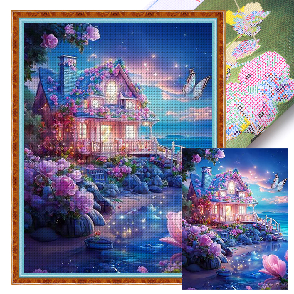 Beach Hut Full 14CT Pre-stamped Canvas(40*65cm) Cross Stitch