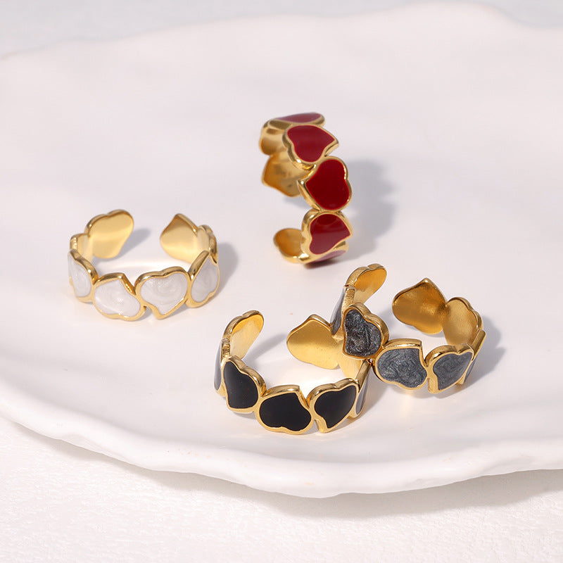 Stainless Steel Love Oil Drop Open Ring Female Niche Titanium Steel Ring Hand Jewelry