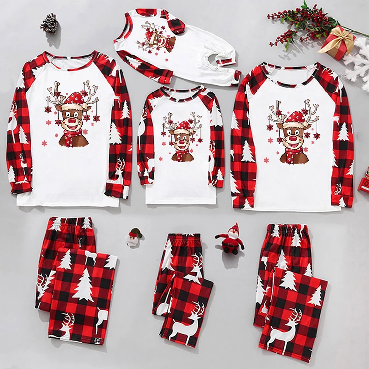 Christmas Moose Cartoon Print Family Matching Pajamas Sets