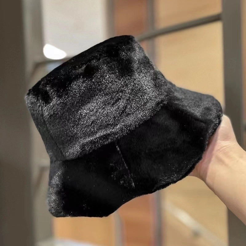 New Autumn And Winter Fleece-lined Imitation Rabbit Fur Fisherman Hat Girl Sweet Cute Warm Cold-proof Hat Lotus