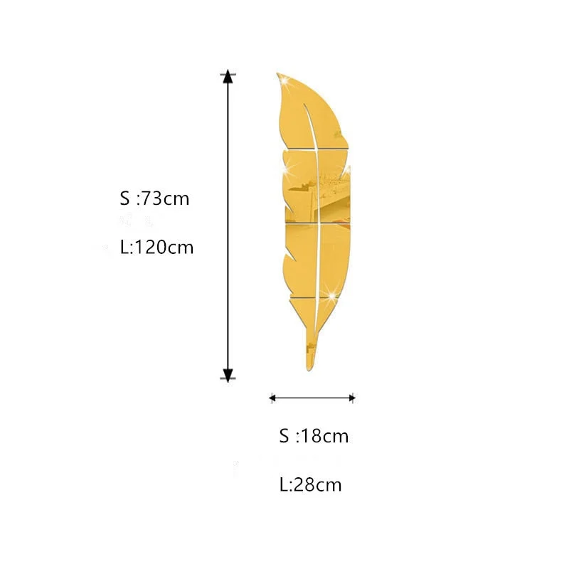 1pcs Feather Reflector Ball Room Bathroom Decor Acrylic Wall Mirror Irregular Mirror Living Room Decoration Mini Sticker Mirror