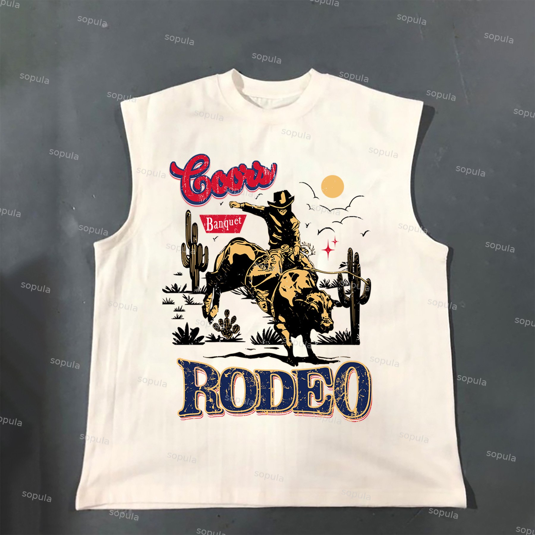 Coors Banquet Rodeo Classic Graphics Cotton Sleeveless Tank Top - SOPULA