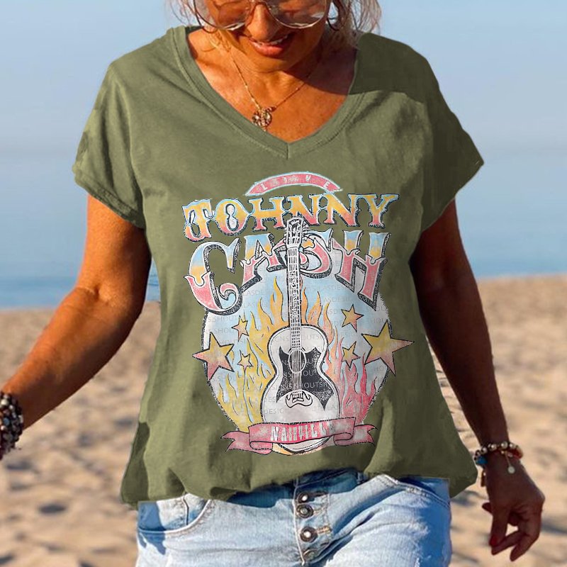Johnny Cash Printed Gitar T-shirt