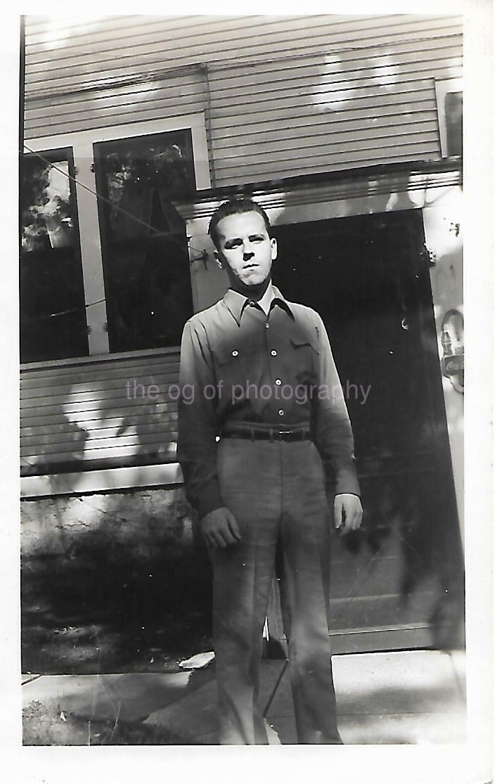 SIDEWALK PORTRAIT Found Photo Poster paintinggraph b and w MAN Original VINTAGE 13 26 ZZ