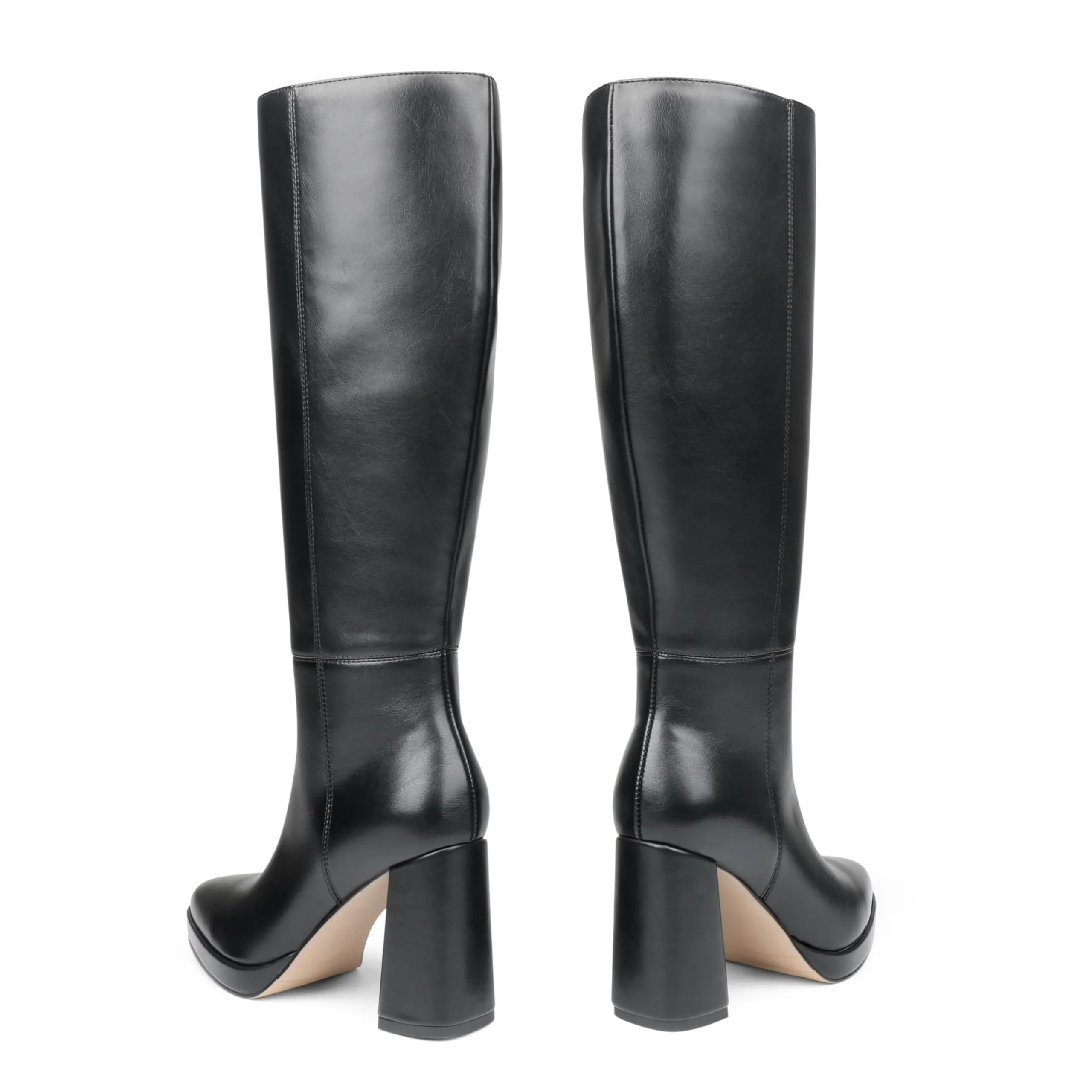 Women's Square-Toe Knee-High Boots with Platform and Block Heels