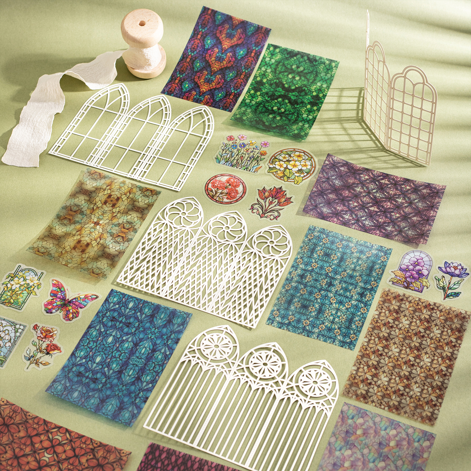 스티커 - 라이트 섀도우 플라워 윈도우 시리즈 빈티지 홀로우 패턴