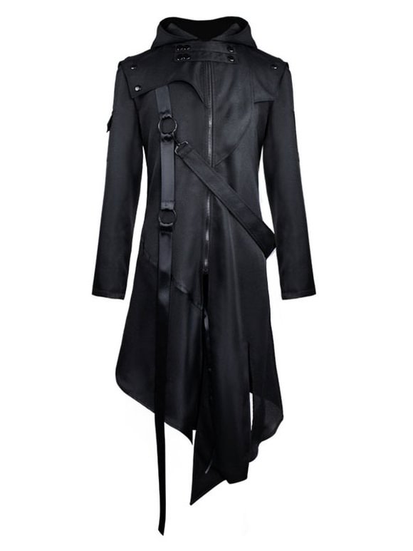 Gothic Windbreaker Black Long Sleeve Lace Up Retro Long Coat Novameme