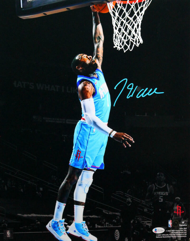 John Wall Signed Houston Rockets 16x20 FP Photo Poster painting Dunking- Beckett Witness *Blue