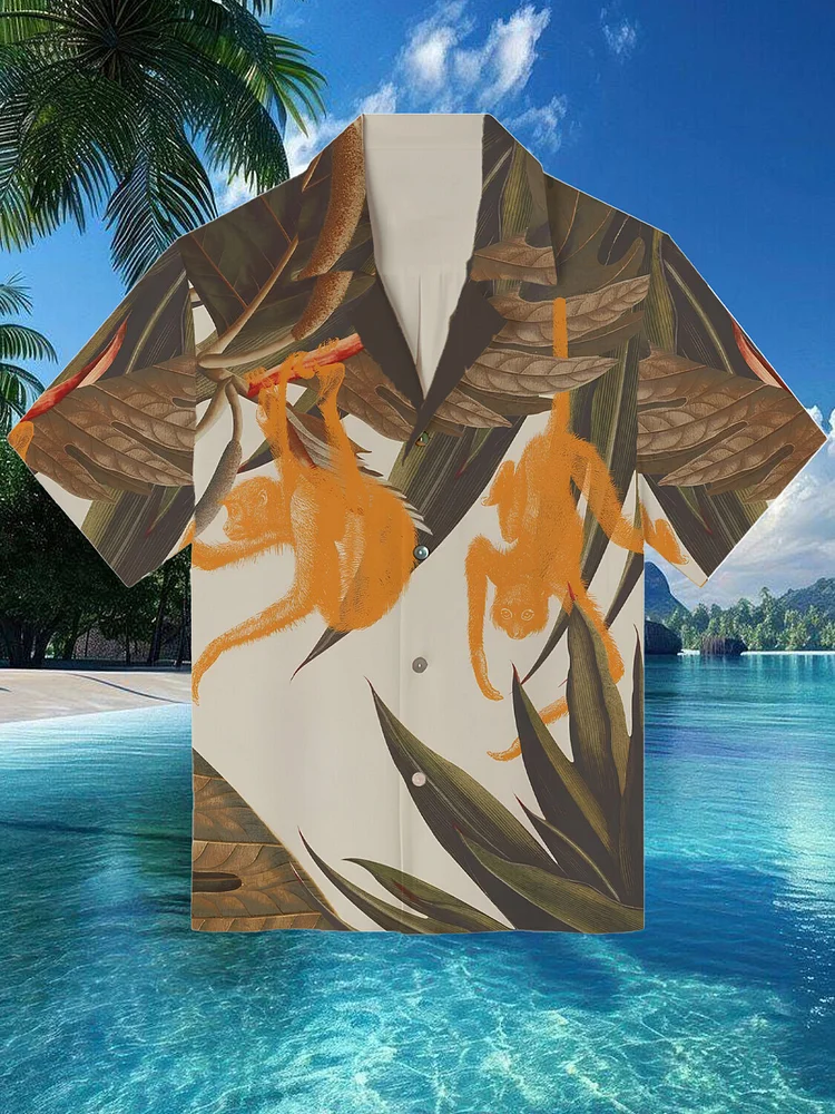Men's Vacation Tropical Monkey Art Print Shirt